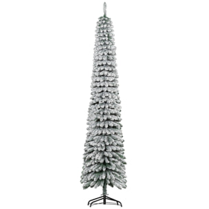 Árbol de Navidad Estrecho 240 cm, Árbol de Navidad Artificial Nevado con 603 Ramas y Soporte de Metal Plegable, Decoración Navideña para Salón, Interior, Verde