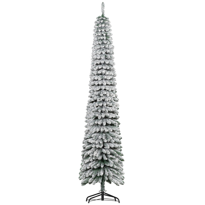 Árbol de Navidad Estrecho 240 cm, Árbol de Navidad Artificial Nevado con 603 Ramas y Soporte de Metal Plegable, Decoración Navideña para Salón, Interior, Verde