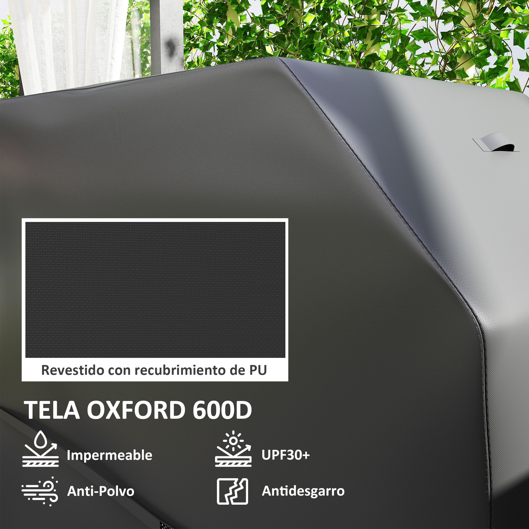 Funda para Barbacoa Exterior Impermeable Funda Protectora para BBQ de Tela Oxford 600D Anti-Viento Anti-Polvo Anti-Humedad Anti-UV Cubierta de Barbacoa con Cierres de Velcro 147x61x122 cm