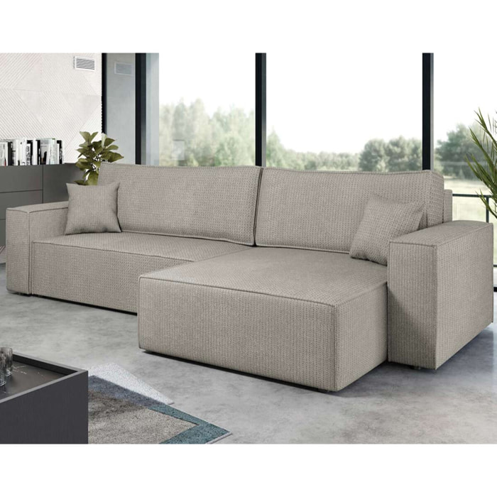 Cezanne - Canapé d'angle réversible 5 places convertible avec coffre en tissu texturé - Gris clair