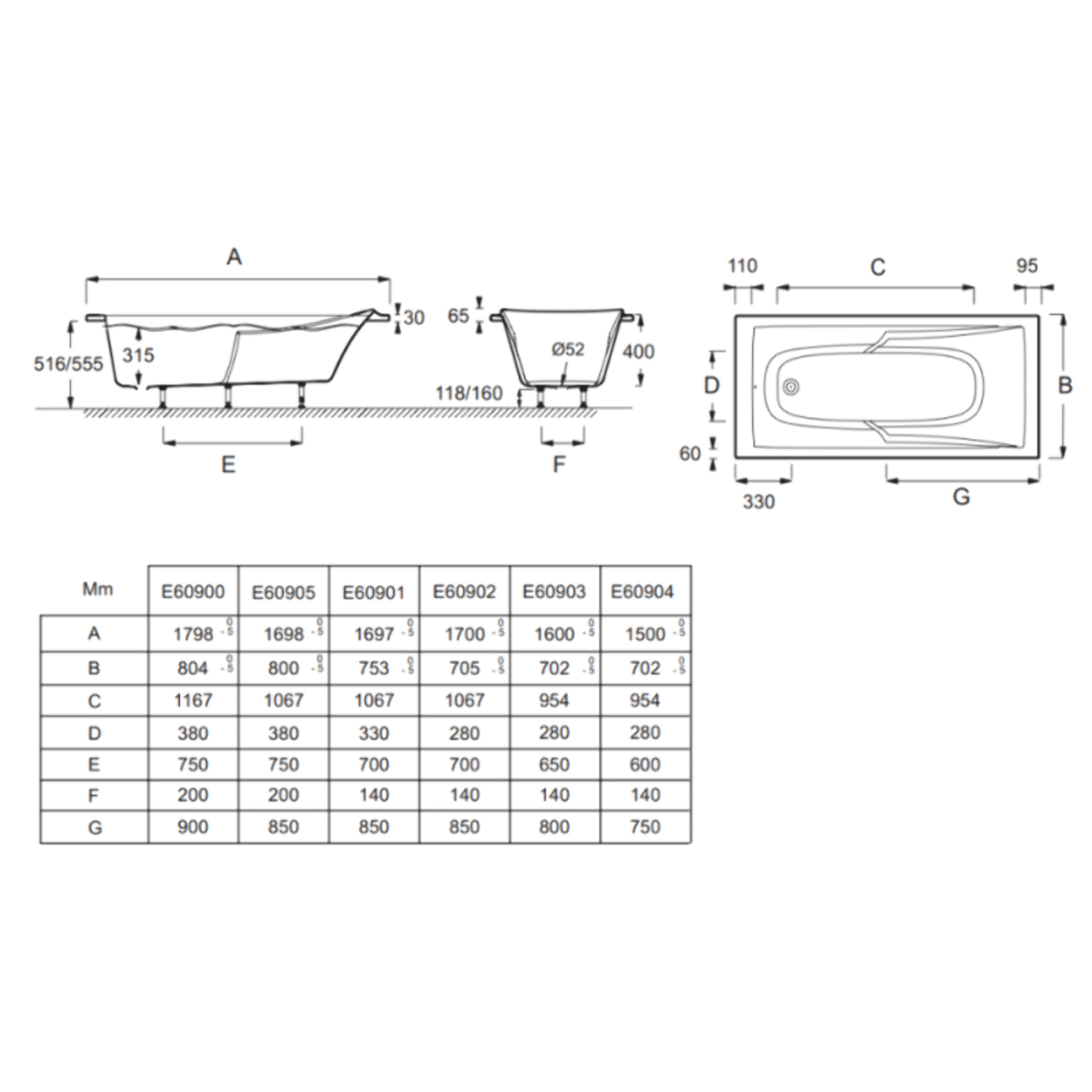 Pack baignoire droite 170 x 70 Corvette + mitigeur bain douche & ensemble de douche + pare bain + bonde
