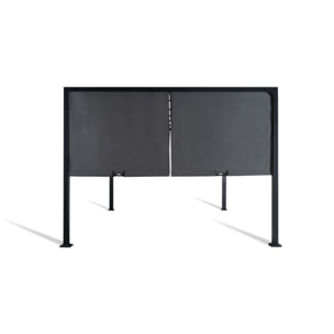 Pergola 3x4m + 2 toiles latérales coulissantes grises