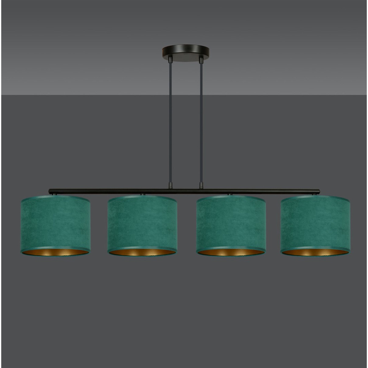 Lampada a sospensione HILDE in acciaio nero e velluto verde
