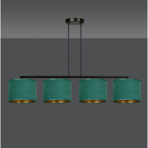 Lampada a sospensione HILDE in acciaio nero e velluto verde