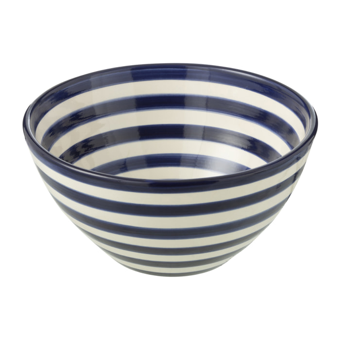 J-Line bol Granada Stripes High - céramique - blanc/bleu  - medium - Ø 22 cm