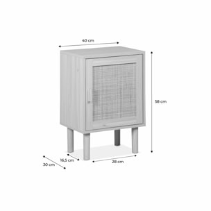 Table de chevet en cannage et décor bois - Camargue - 40x30x58cm - 2 niveaux - 1 porte - pieds droits