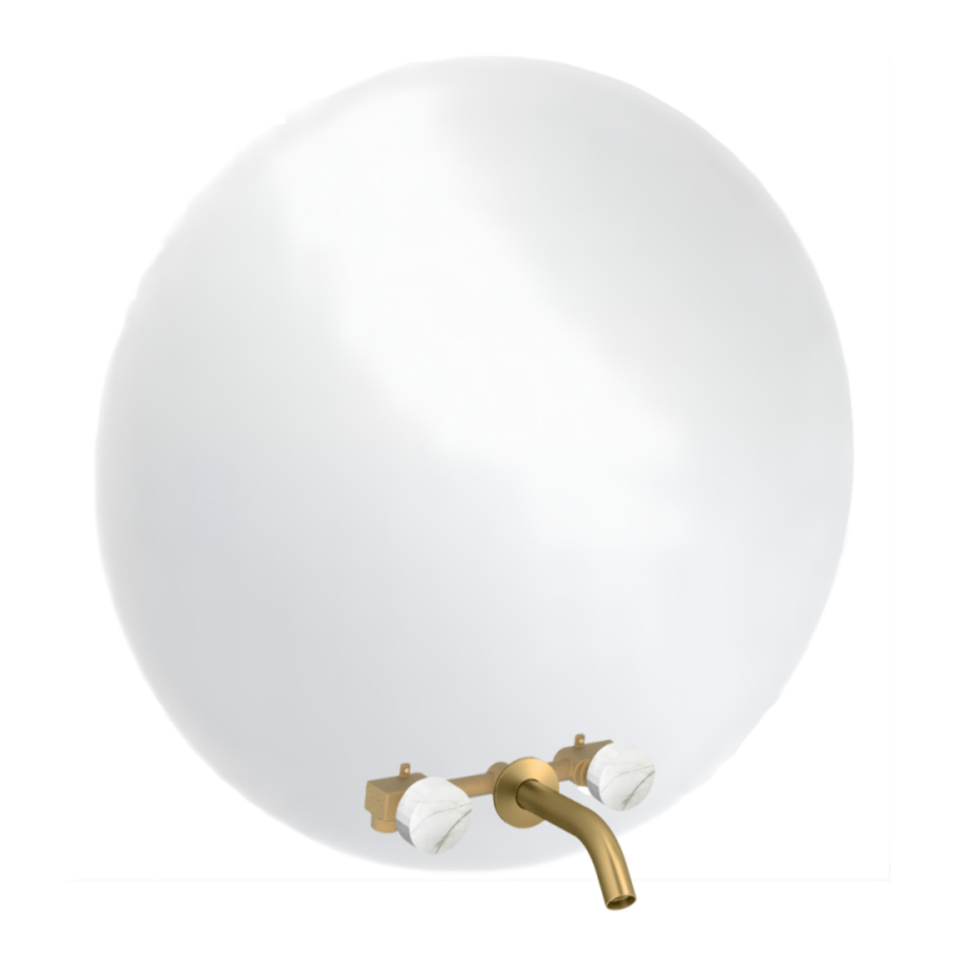 Miroir LED rond 3 trous + mélangeur lavabo encastré 3 trous Grands Boulevards marbre sculptural et laiton brossé