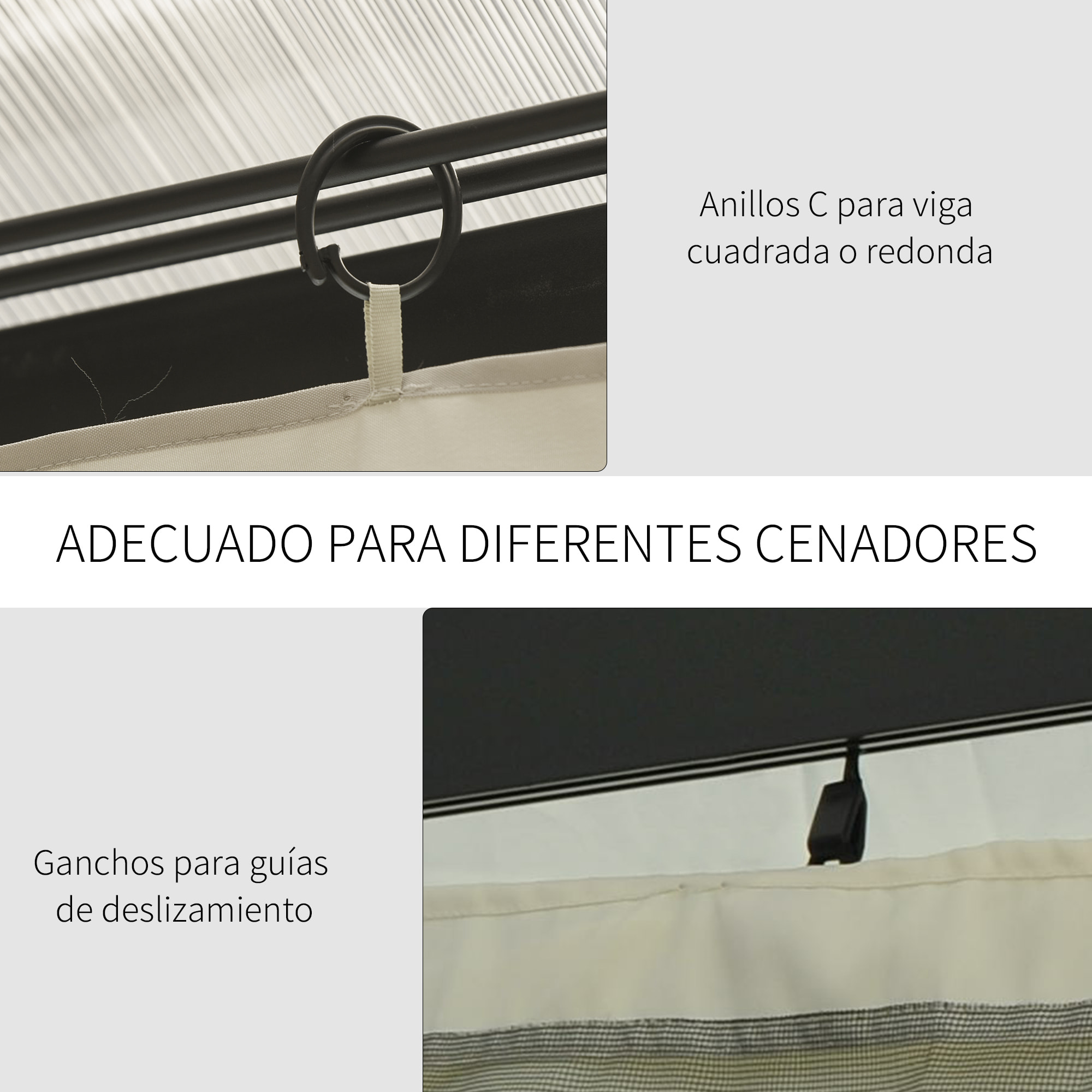 Outsunny 4 Paredes Laterales para Cenador 302x205 cm Laterales para Gazebo Universal con 40 Ganchos y Anillos en C para Pérgola Carpa Beige