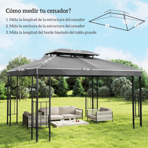 Techo de Repuesto para Cenador, 4x3 m, Cubierta de Repuesto con Techo Doble, 10 Orificios de Drenaje y Protección UV, SOLO Toldo de Recambio para Pabellón Gazebo, Gris Oscuro