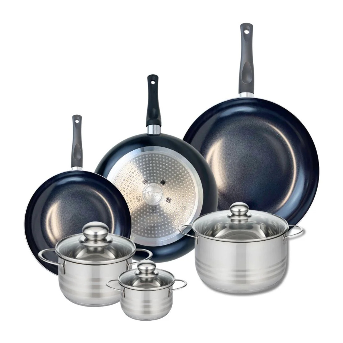 Ensemble de 3 Poêles de cuisson 24, 28 et 32 cm et 3 faitouts 12, 16 et 20 cm Elo Prima Brillant