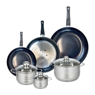 Ensemble de 3 Poêles de cuisson 24, 28 et 32 cm et 3 faitouts 12, 16 et 20 cm Elo Prima Brillant