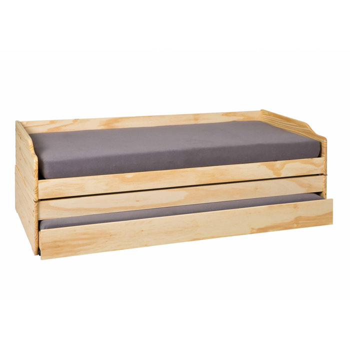 Letto singolo trasformabile in tre letti, 97 x 209 x 65, Rovere