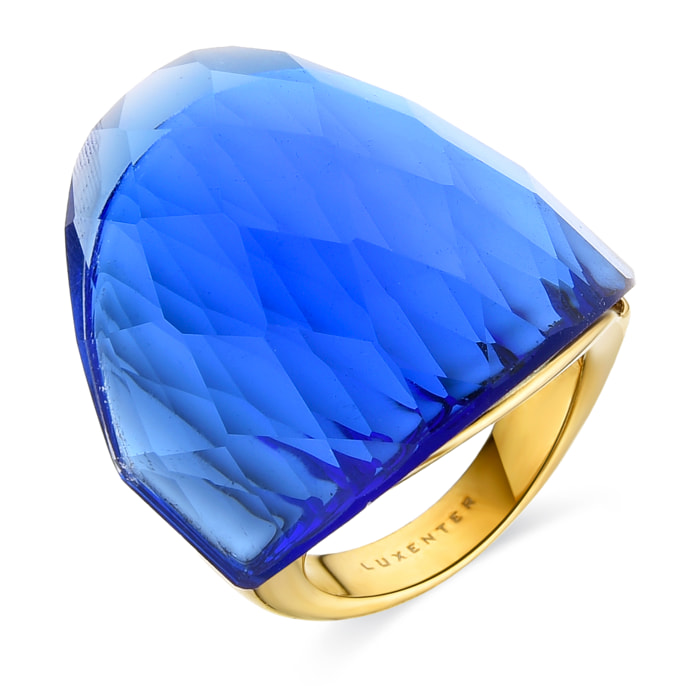 Anillo de Cuarzo Hidrotermal Lapislazuli acabado en oro amarillo de 18K