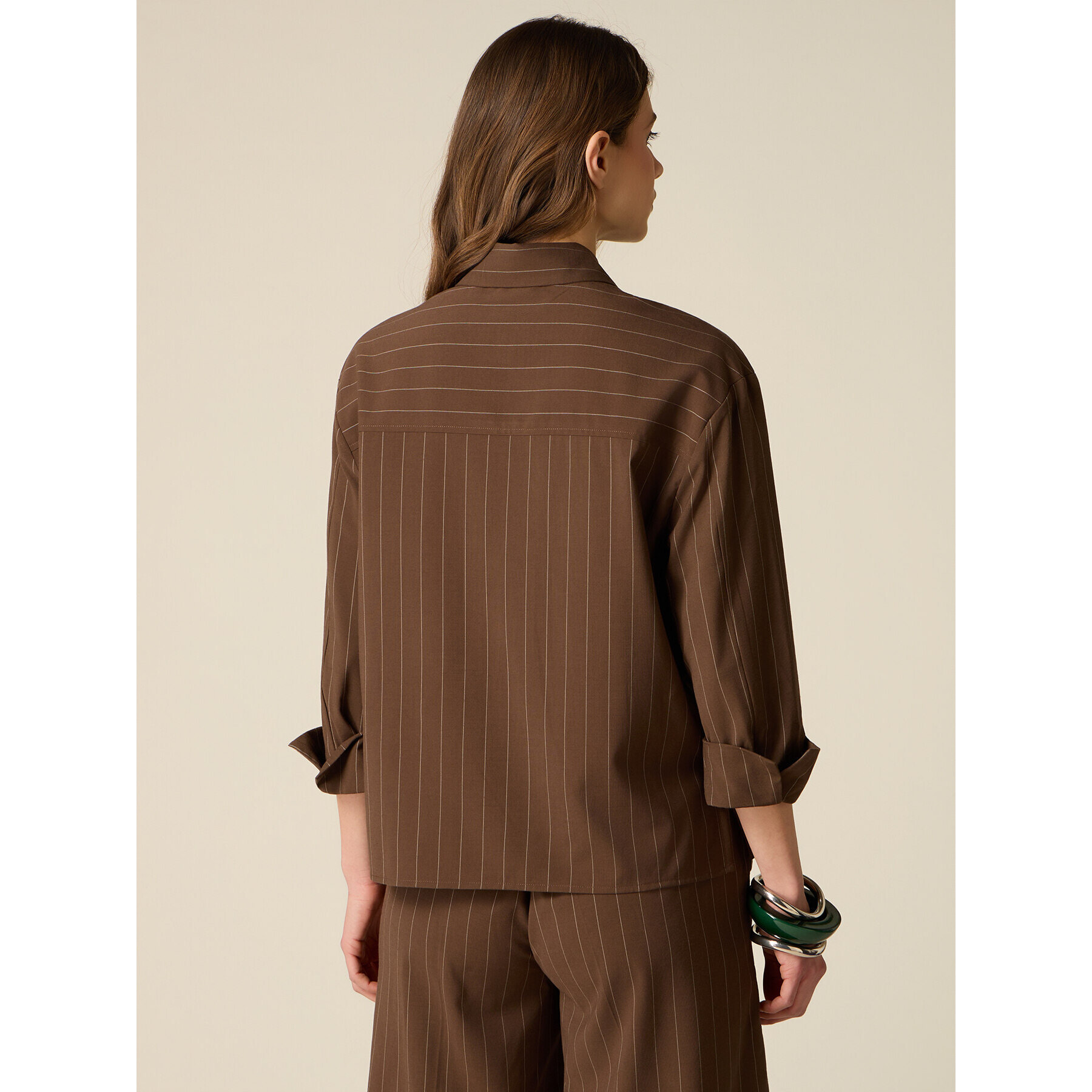 Oltre - Camisa de rayas finas mezcla de lino - Marrón