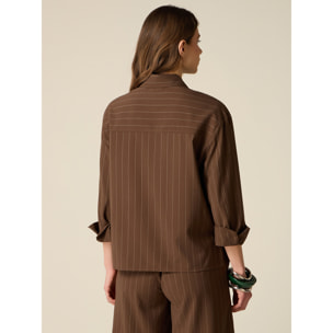 Oltre - Camisa de rayas finas mezcla de lino - Marrón