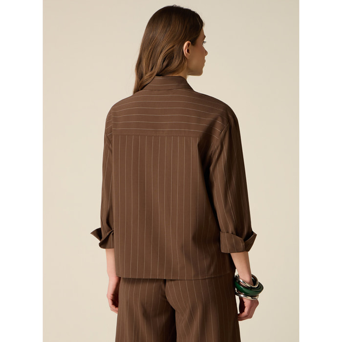 Oltre - Camisa de rayas finas mezcla de lino - Marrón