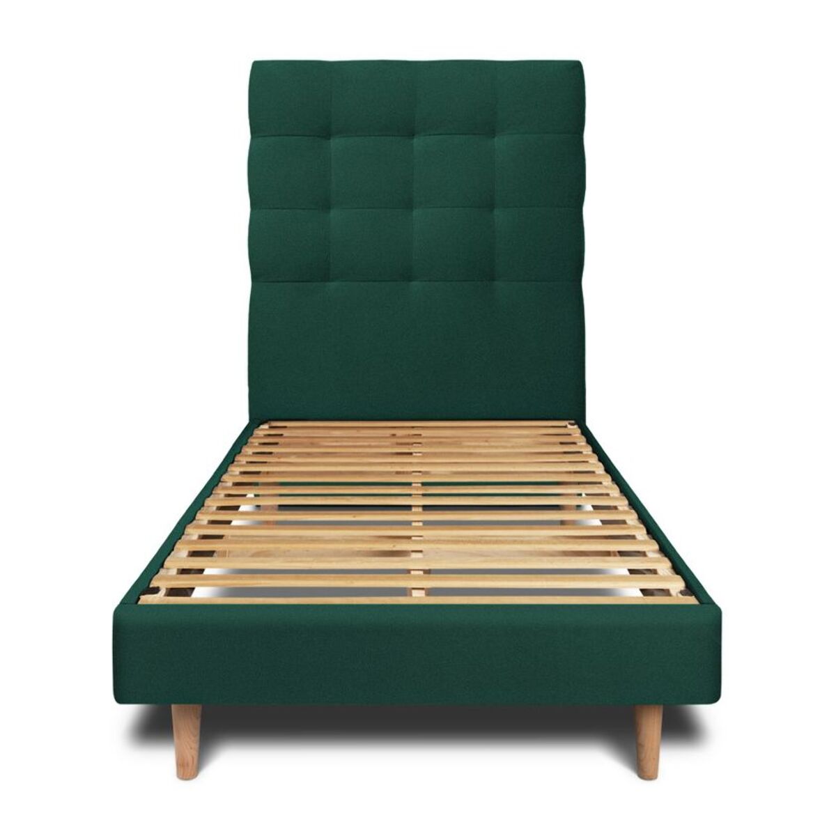 Lit avec tête de lit capitonnée velours et sommier kit Ep14