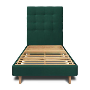 Lit avec tête de lit capitonnée velours et sommier kit Ep14