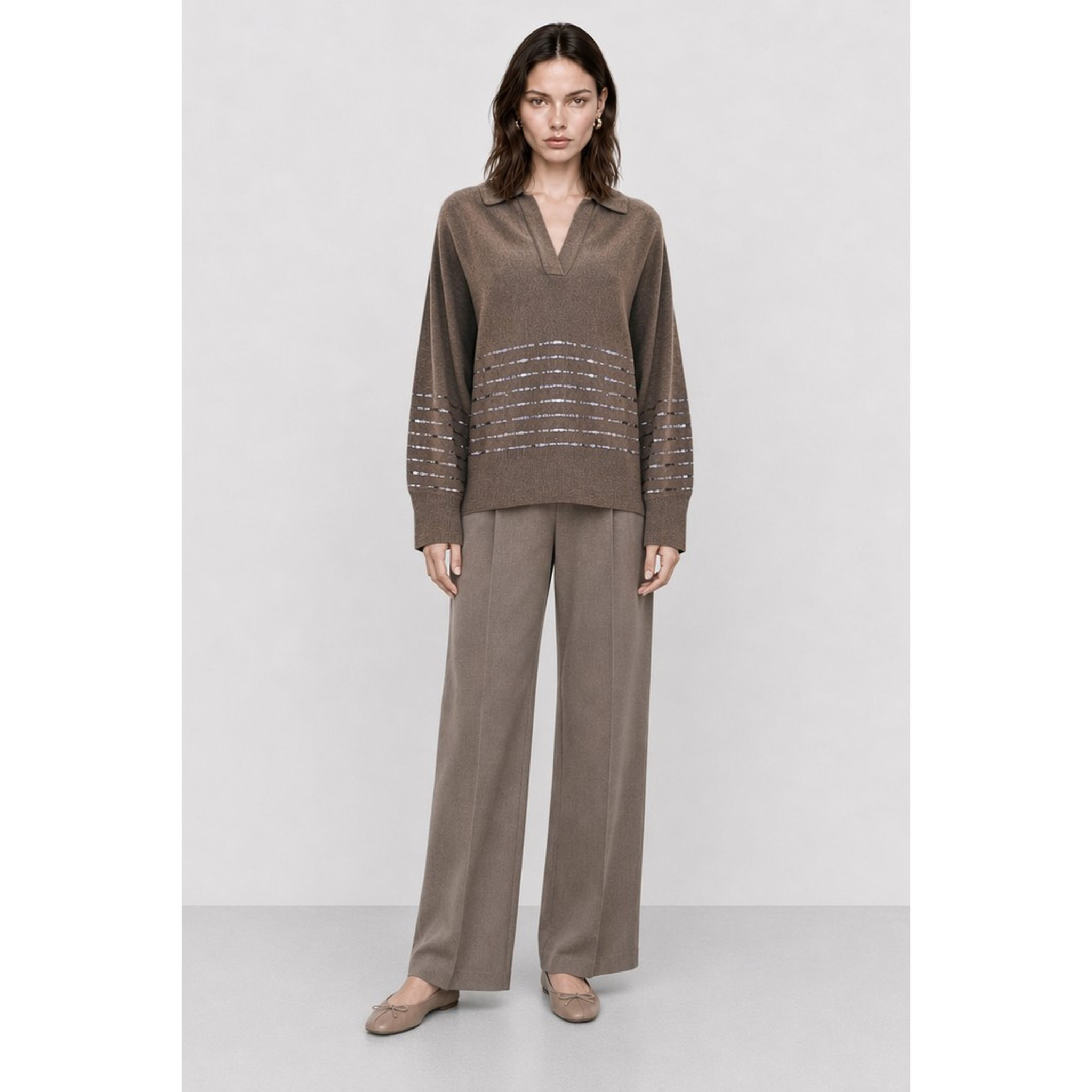 Kocca - Maglia a maniche lunghe con scollo a V e paillettes Donna