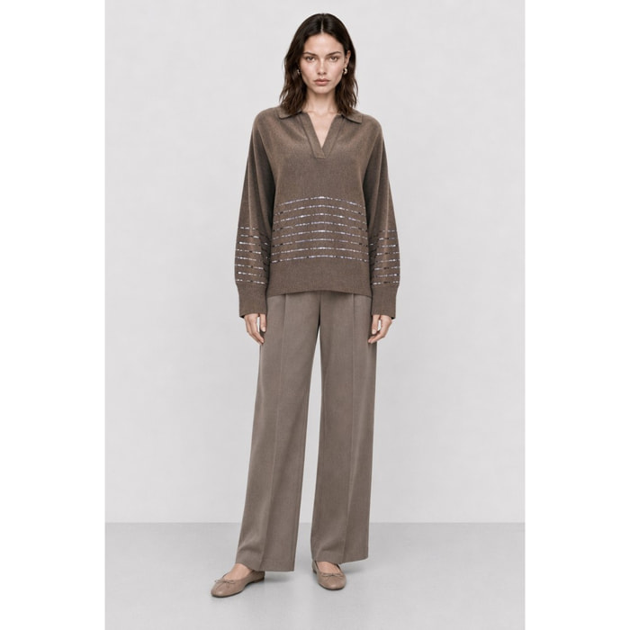 Kocca - Maglia a maniche lunghe con scollo a V e paillettes Donna