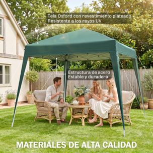 Outsunny Carpa Plegable 2,4x2,4 m, Pop-up, Cenador Pabellón de Jardín, Altura Ajustable con Bolsa de Transporte, Anti-UV, Impermeable, Gazebo para Camping, Fiestas, Exterior, Verde