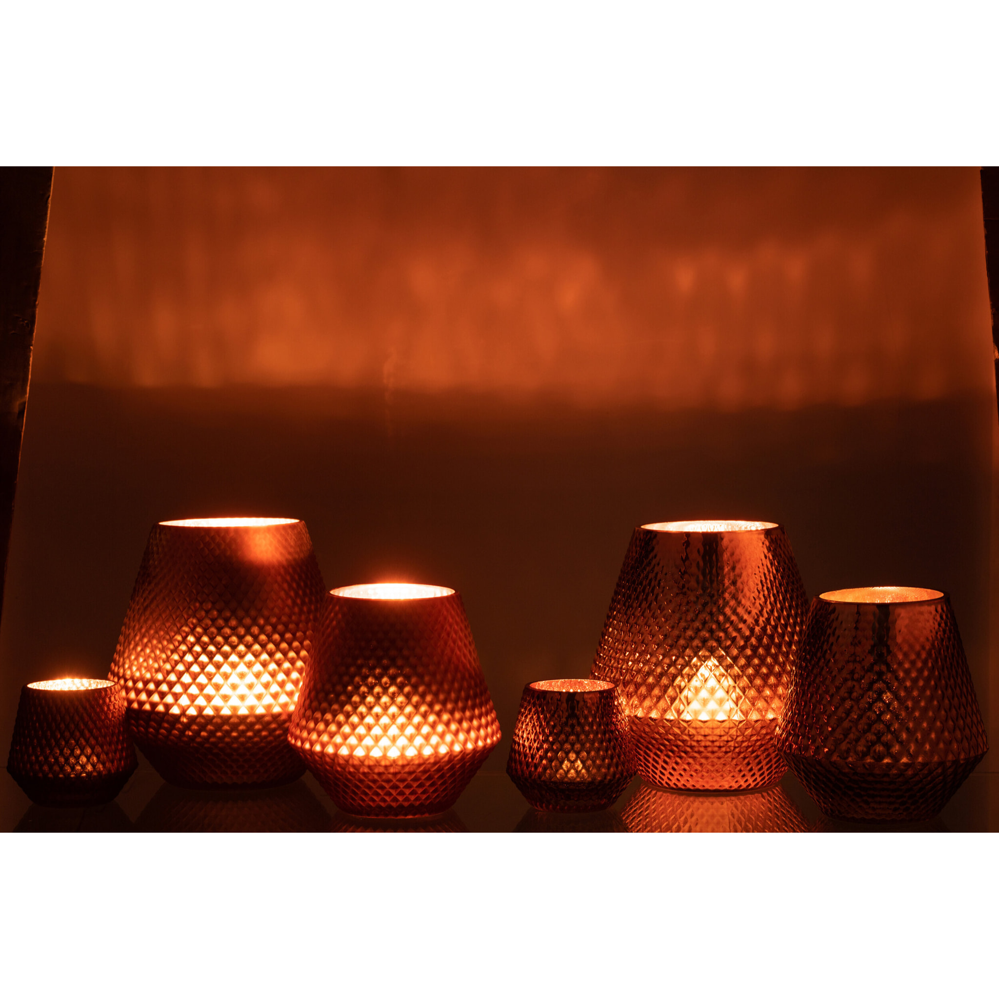 J-Line bougeoir Cari - verre - cuivre - large - 2 pcs