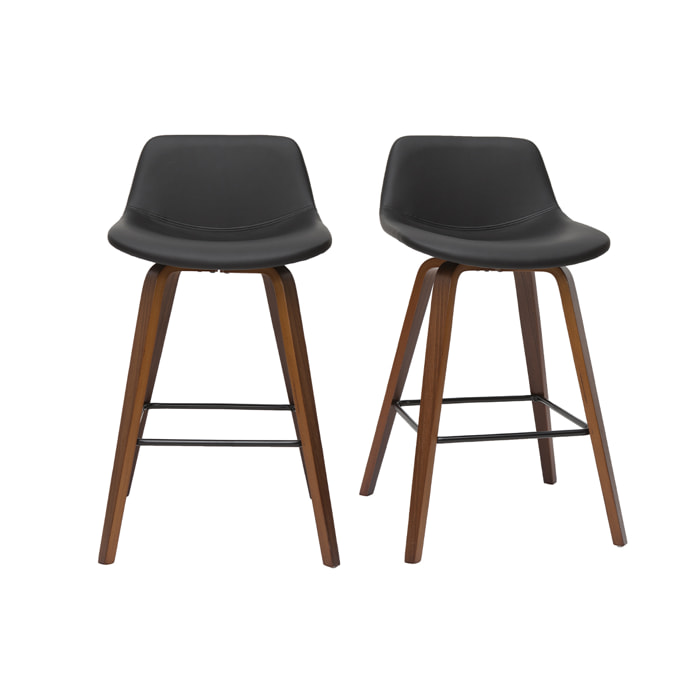 Tabourets de bar design noir et noyer H65 cm (lot de 2) NONIE