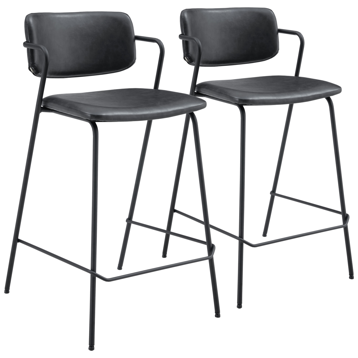 Lot de 2 tabourets de bar en simili noir LÉON
