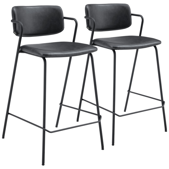 Lot de 2 tabourets de bar en simili noir LÉON