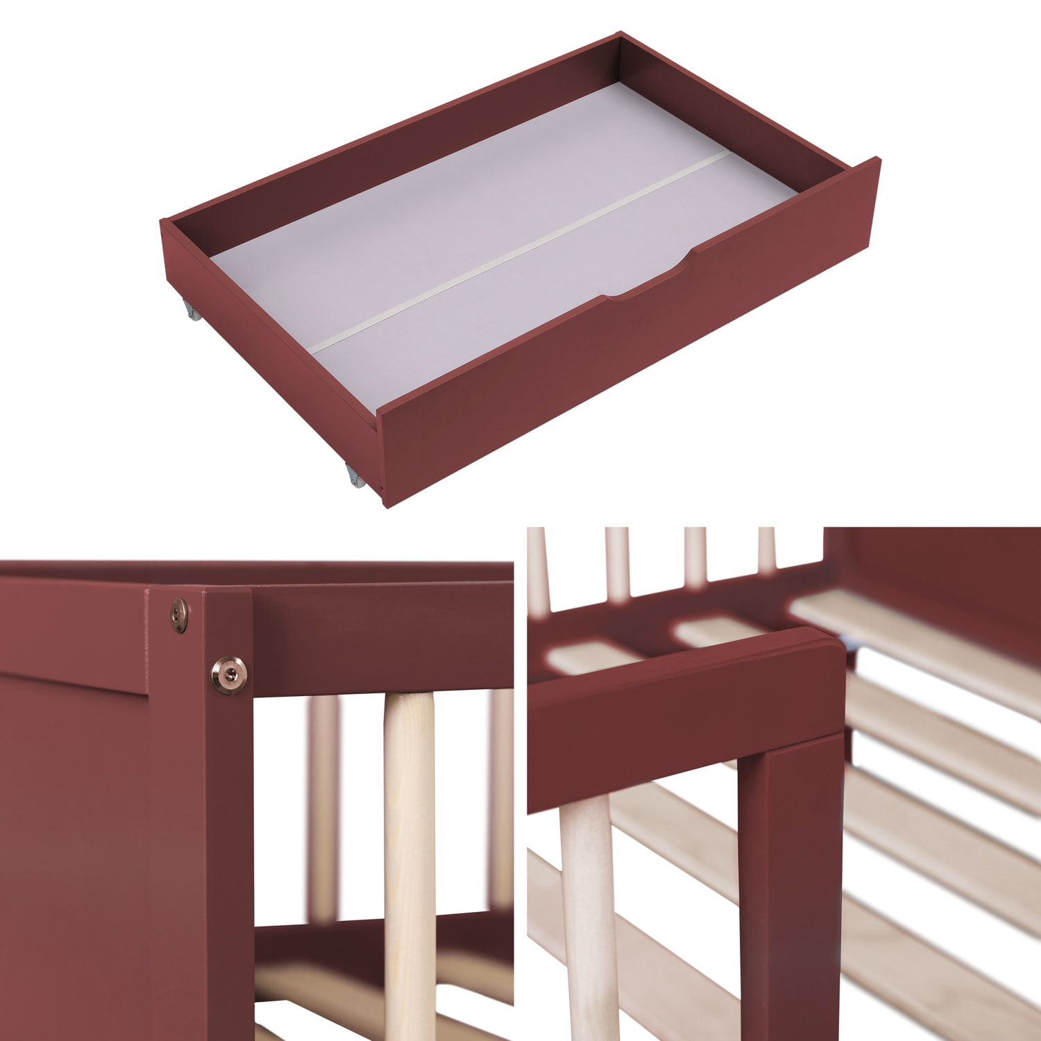 Lit pour enfant 190x90cm terracotta avec tiroirs ADAM