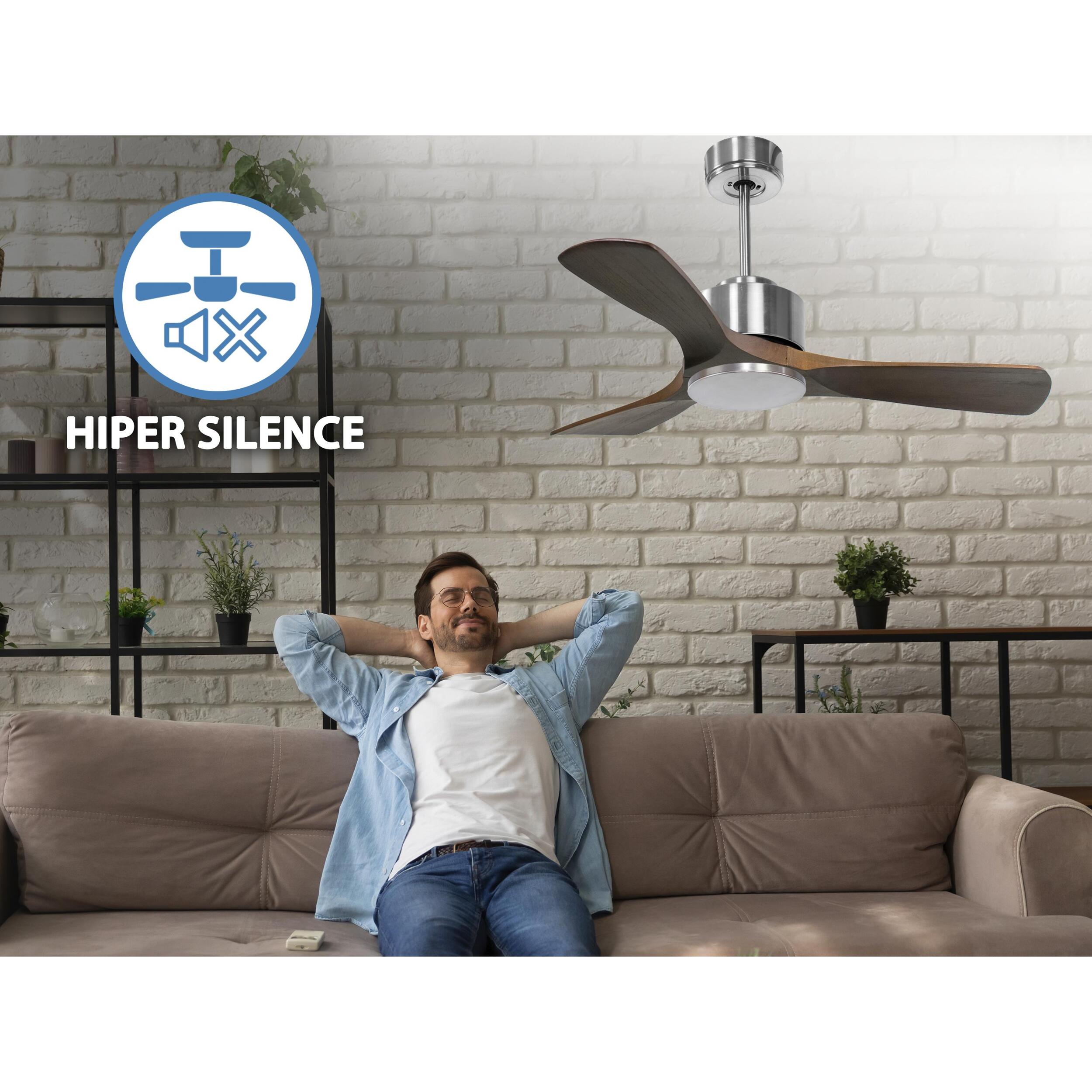 Ventilateur de plafond ø106 cm avec Wifi Réversible Hypersilence 40   W Argent
