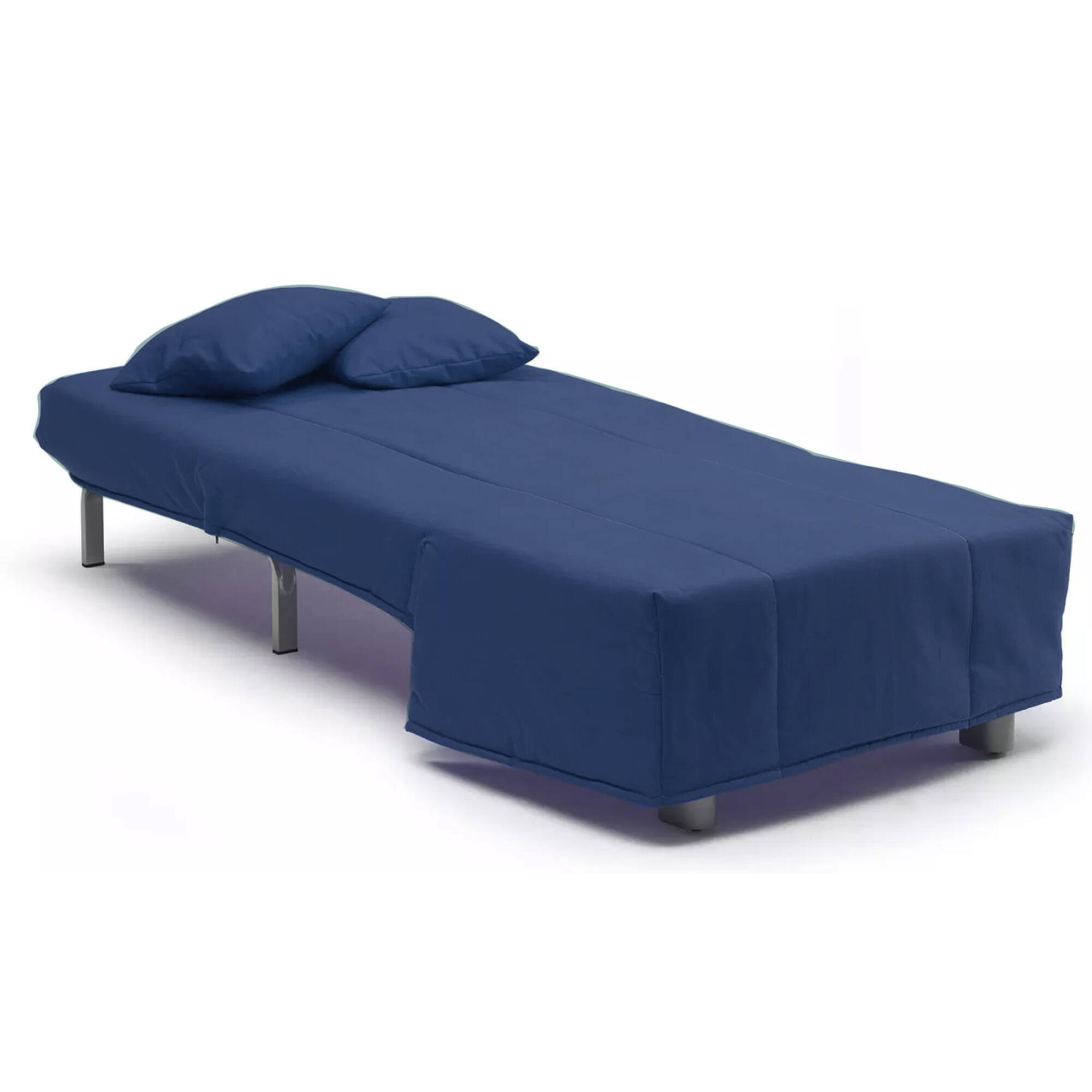 Divano Letto Alma, Divano singolo, 100% Made in Italy, Poltrona soggiorno con apertura a carrello, in tessuto imbottito, con cuscini inclusi, Cm 85x90h85, Blu