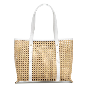 Apulia borsa tote donna. Pelle autentica combinata con canapa