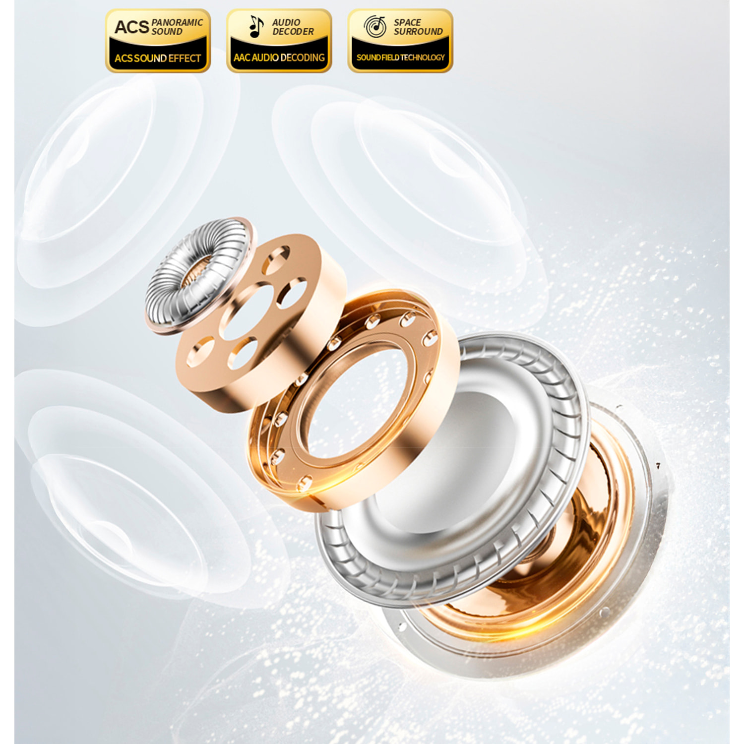 Mini auricolari TWS M400L. Ultracompatto ed equilibrato, controllo touch con suono diretto, traduzione in tempo reale e assistente vocale IA.