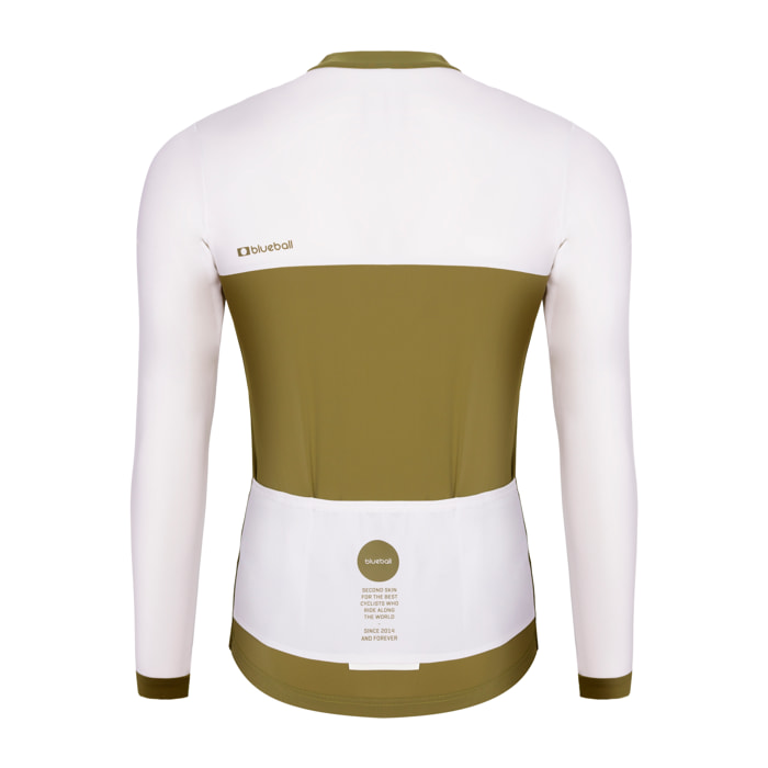 Camiseta ciclista hombre manga larga color caqui/blanco