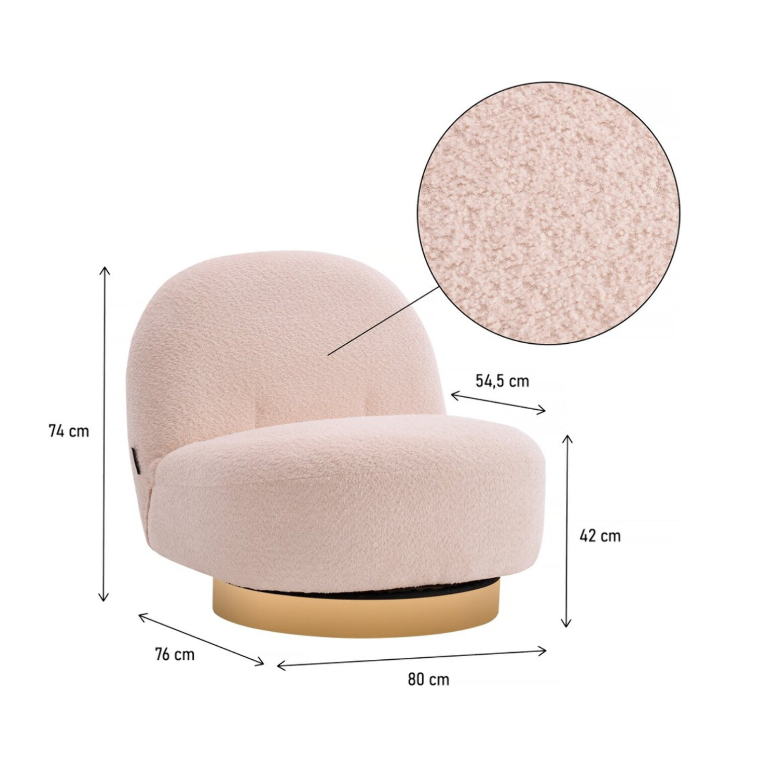 fauteuil bouclette pivotant "Churchill" - 76 x 80 x 74 cm - Blanc