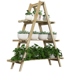 Estantería para Plantas Plegable de Madera Soporte para Macetas de 3 Niveles con Marco en A para Exteriores Interiores Salón Jardín Balcón 100x36x112 cm Natural