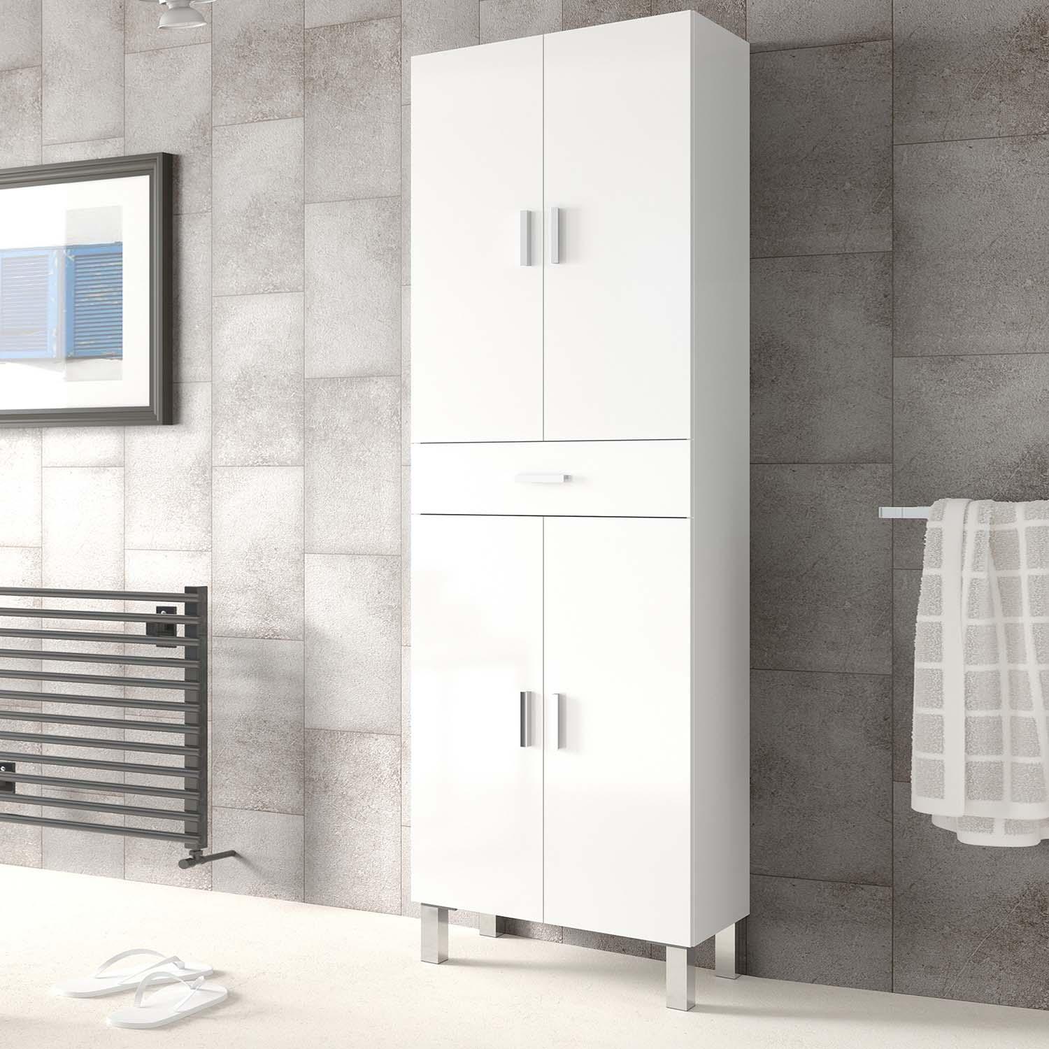 Columna de baño Alan 4p 1c color Blanco Brillo, 60 cm (ancho) x 29 cm (fondo) x 182 cm (alto)