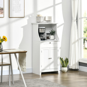 Mueble Auxiliar de Cocina Mueble para Microondas Aparador de Cocina con Cajón Estante 2 Puertas Compartimento Diseño Anti-vuelco para Comedor 60x40x122,5 cm Blanco