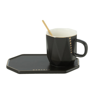 J-Line tasse + sous-Ttsse + cuillère Moments - céramique - noir