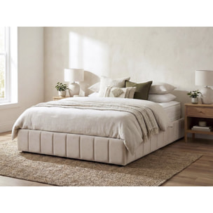 Lit double en velours avec coffre et sommier "Meribel" - Beige - 160 x 200 cm