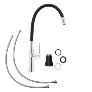 Mitigeur pour évier de cuisine, bec flexible en silicone, aérateur Neoperl®, cartouche en céramique, noir/chrome (SATBSD290C)