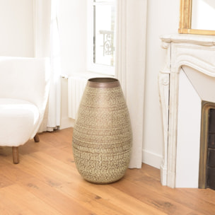 HONORE - Vase aluminium 40x70cm motifs arabesques fleuris vert vieilli