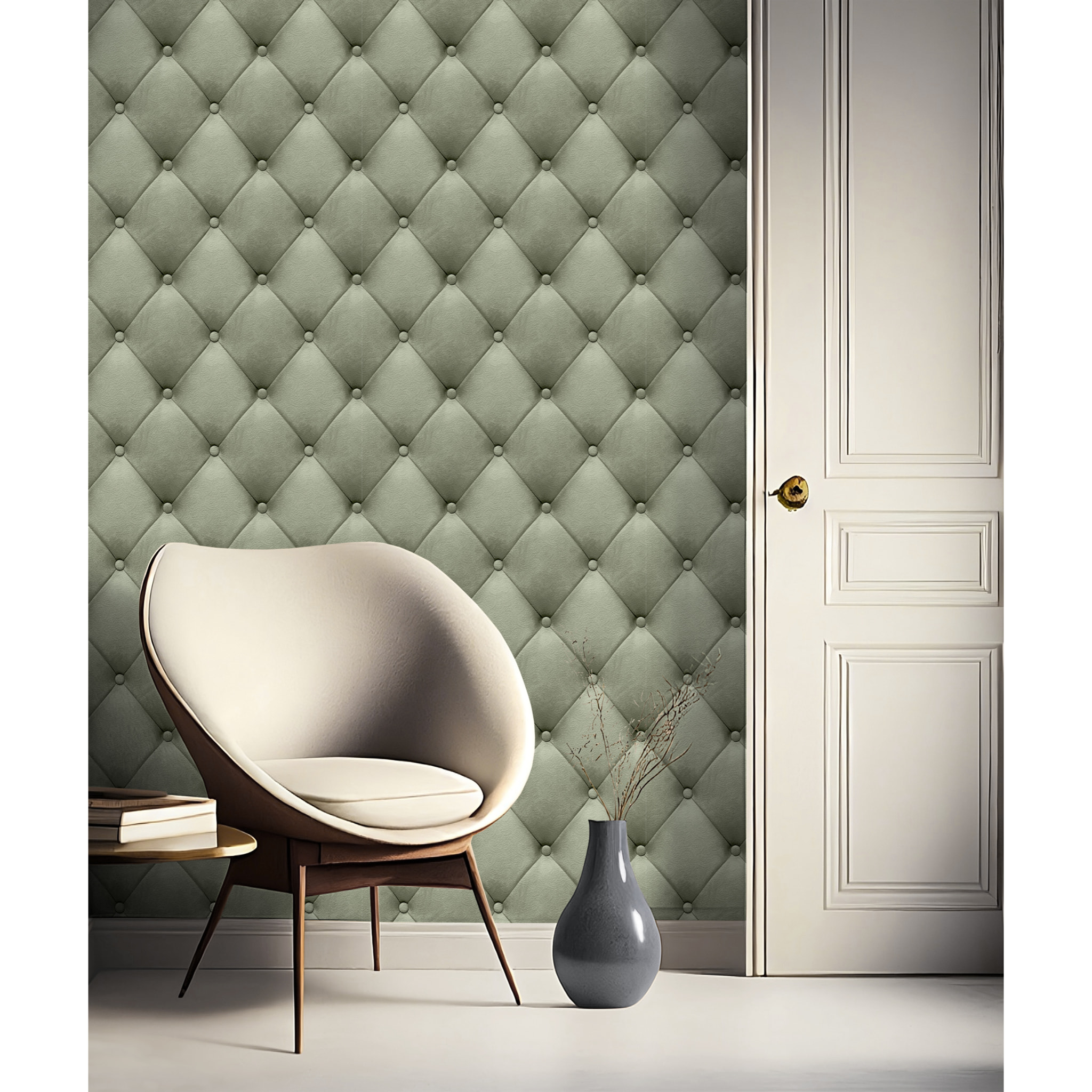 Papier peint capitonné velours beige sable