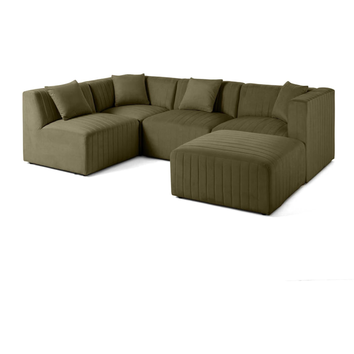 Nova - canapé modulable d'angle gauche - 5 places - avec pouf d'appoint - en velours - Vert