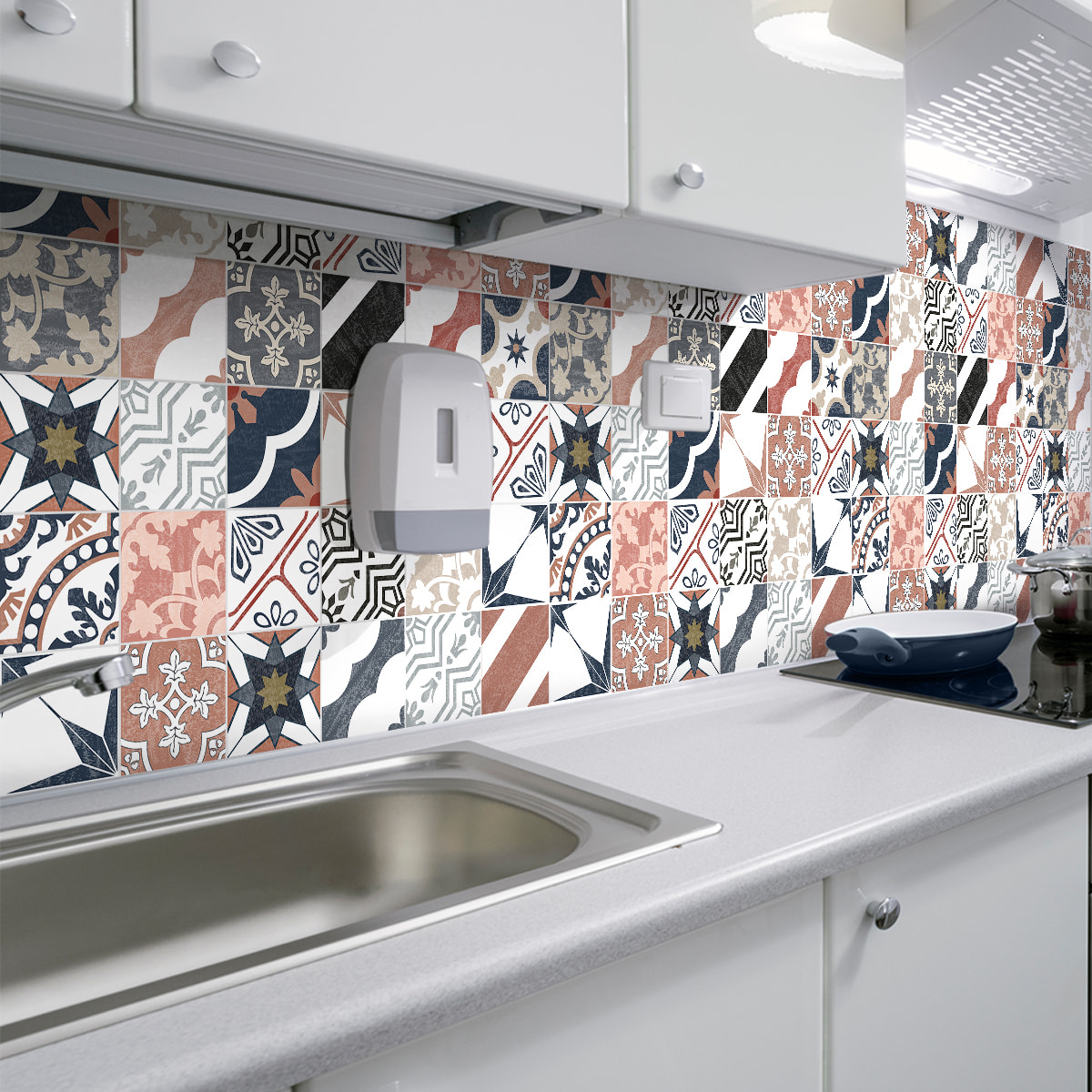 Stickers muraux - Sticker Mural Carrelage adhésif Cuisine Salle de Bain - 30 STICKERS CARREAUX DE CIMENT AUTHENTIQUES PIO