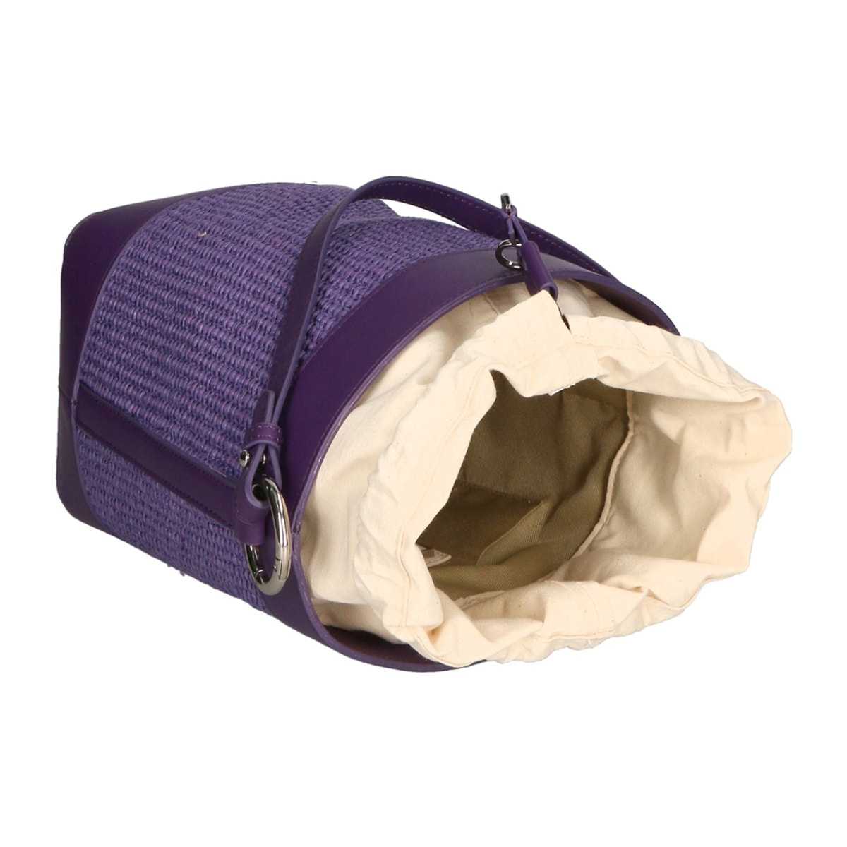 Borsa a secchiello da donna - Modello False - Misto pelle e tessuto - 24.0 x 18.0 x 15.0 cm