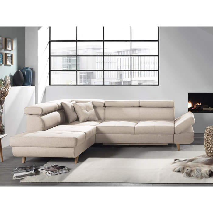 Linea - Canapé d'angle gauche convertible - 5 places - avec têtières - Beige