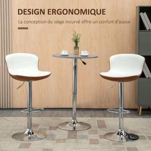 Lot de 2 tabourets de bar design contemporain hauteur d'assise réglable 64-85 cm pivotant 360° revêtement synthétique crème aspect bois