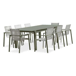 MIAMI - Ensemble repas de jardin 8 places en aluminium kaki